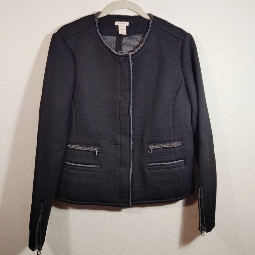 Sundance Black Wool Blend Sweater Jacket L